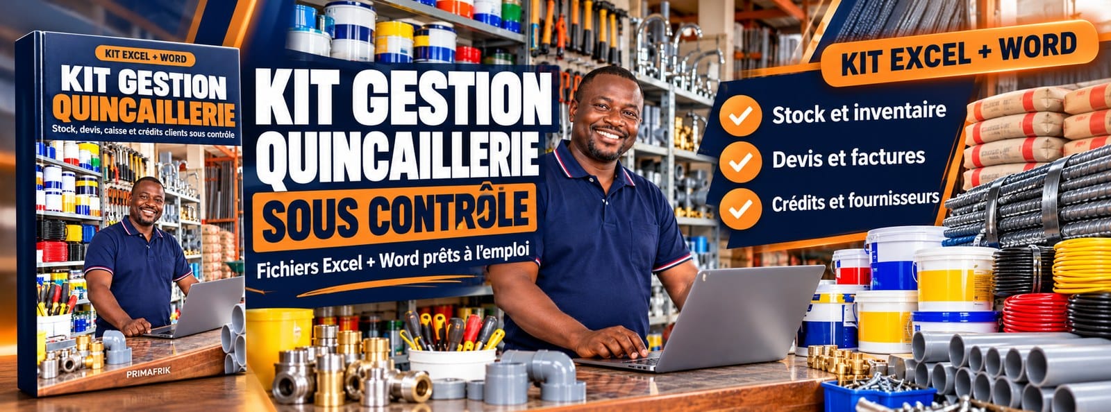 Kit Gestion Quincaillerie : stock, devis, caisse, crédits et livraisons sur Excel