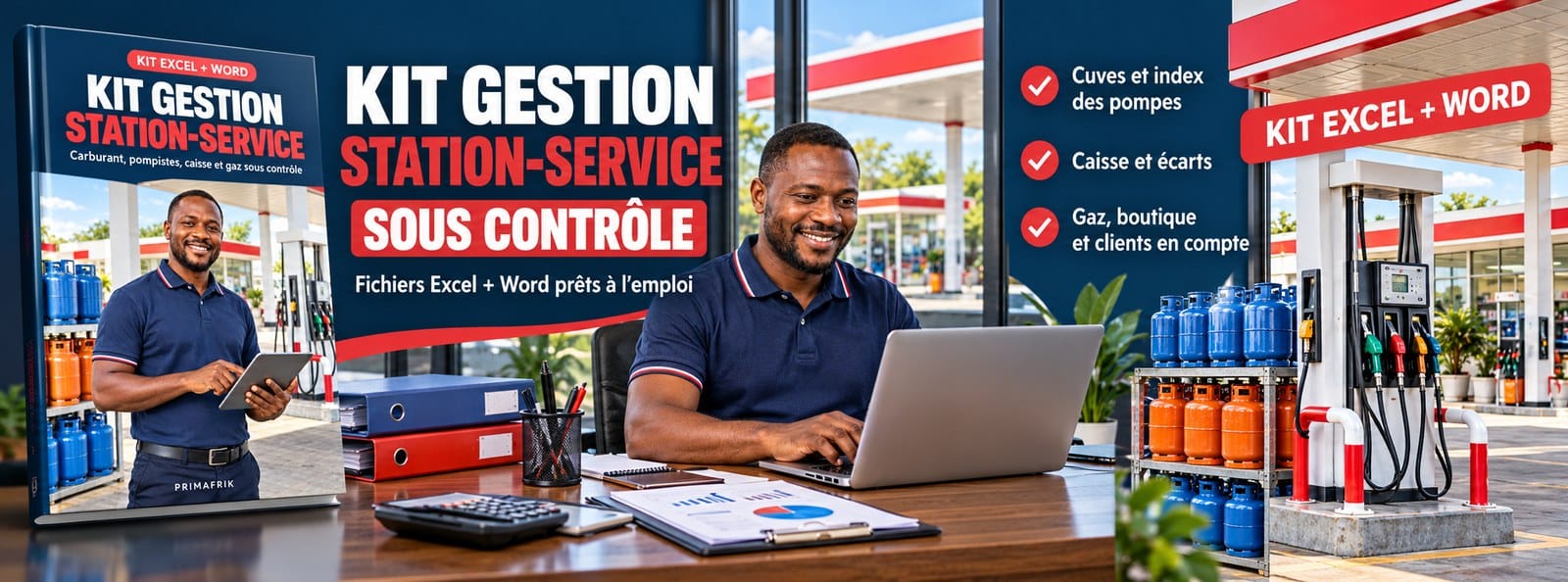 Kit Gestion Station-service : cuves, pompistes, caisse, clients et gaz sur Excel
