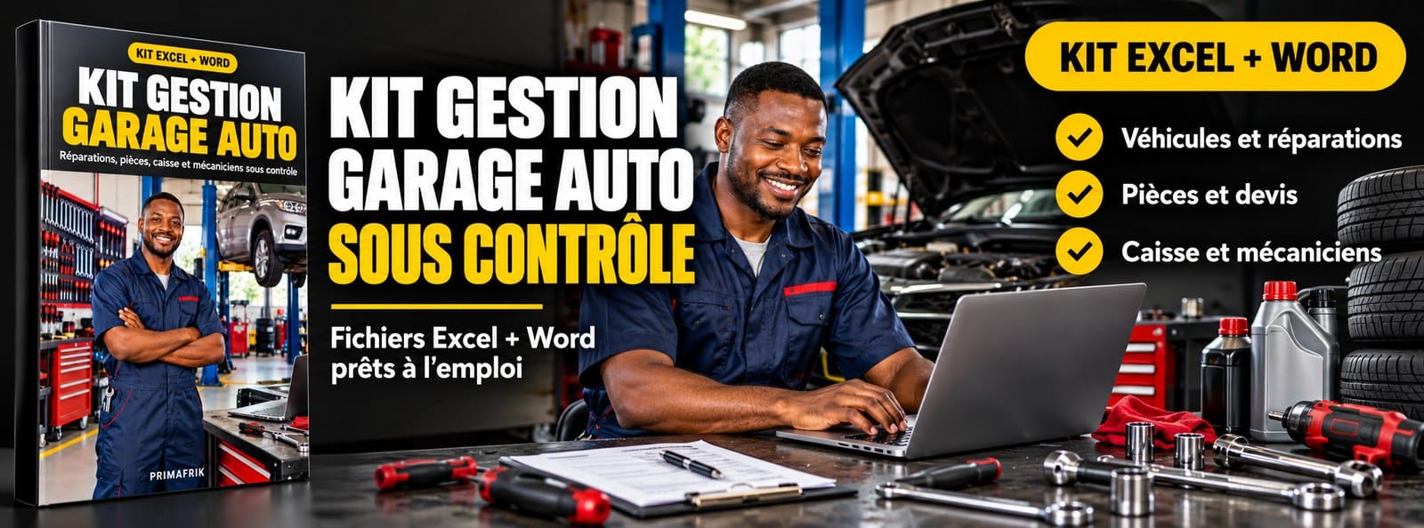 Kit Gestion Garage : ordres de réparation, pièces, caisse et crédits sur Excel