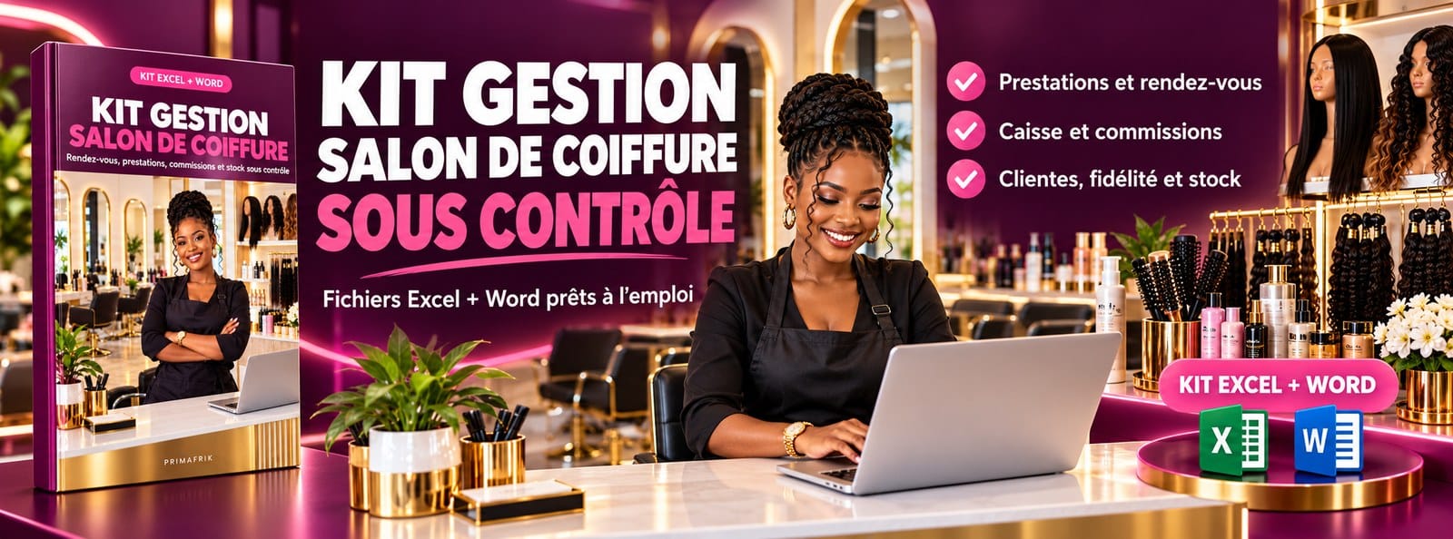 Kit Gestion Salon de coiffure : rendez-vous, caisse, clientes et stock sur Excel