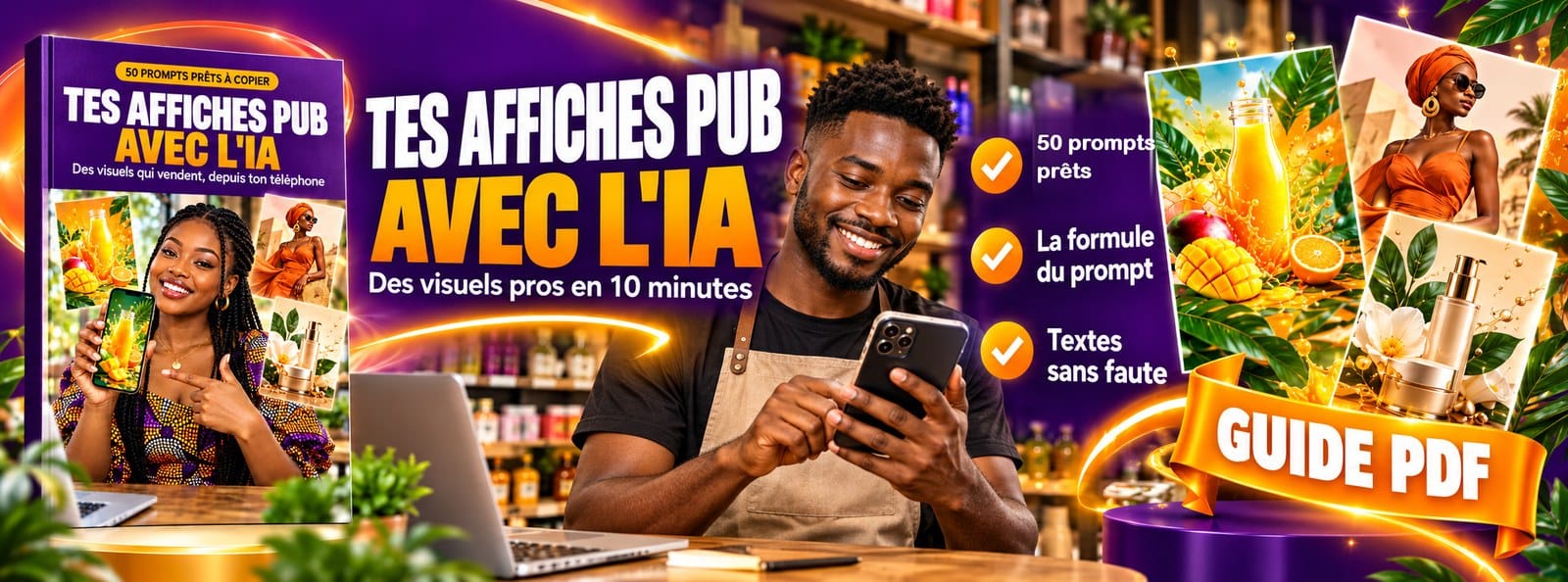 Tes affiches pub avec l'IA : 50 prompts prêts à copier pour vendre plus