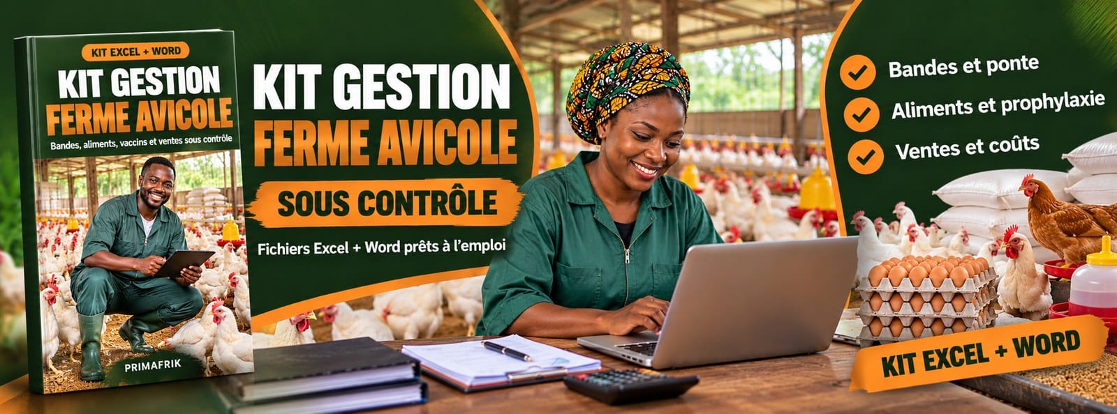 Kit Gestion Ferme avicole et porcine : bandes, vaccins, provende et ventes Excel