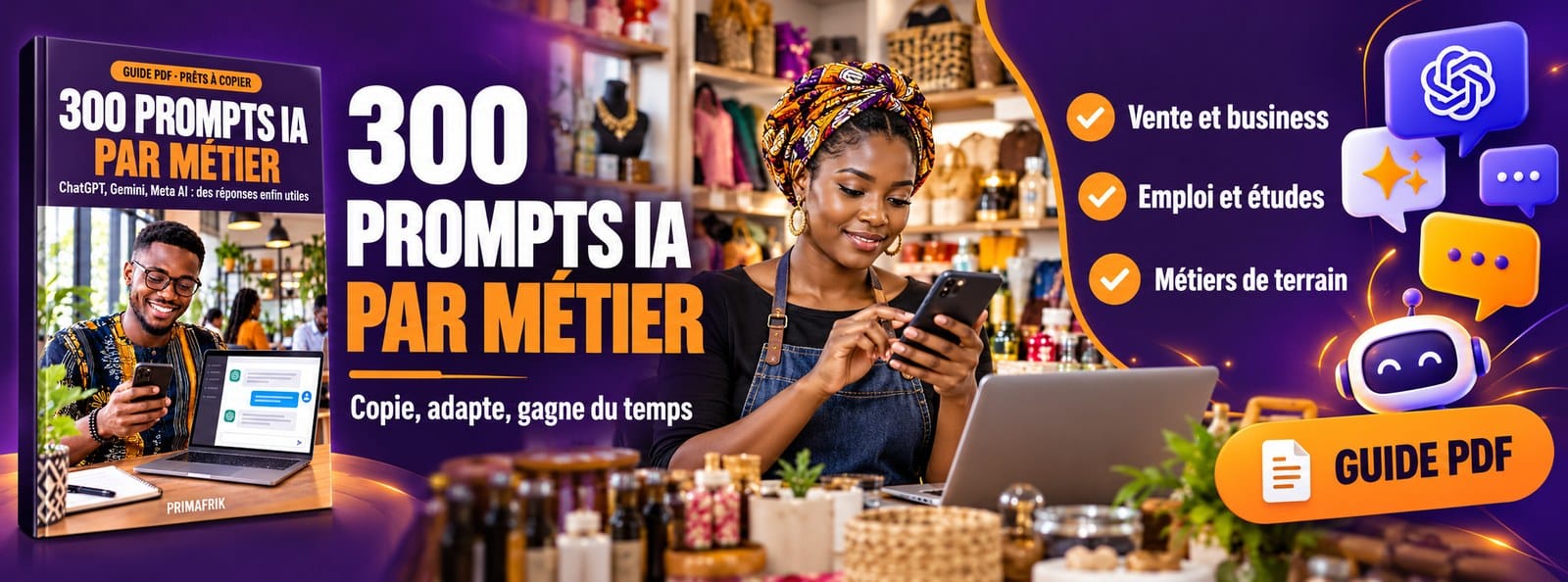 300 prompts IA par métier : ChatGPT, Gemini, Meta AI (prêts à copier)