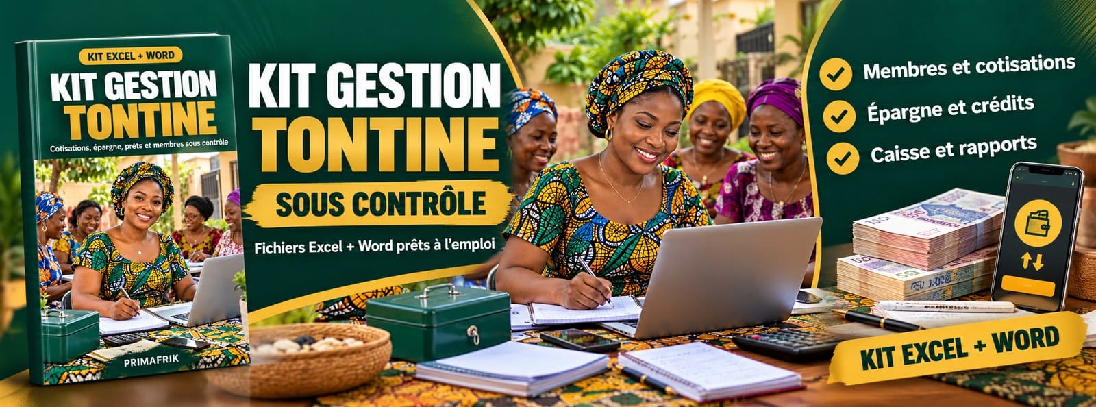 Kit Gestion Tontine : cotisations, épargne, crédits et caisse sur Excel
