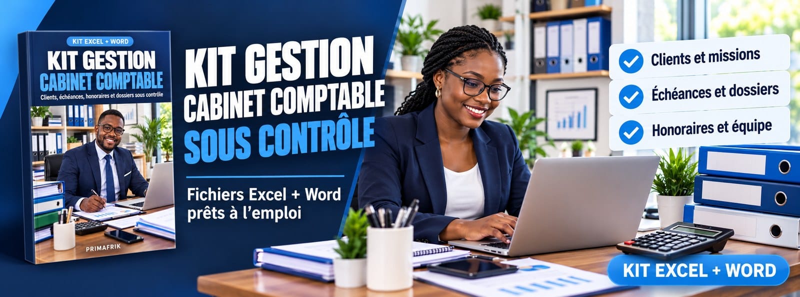 Kit Gestion Cabinet Comptable : échéances, pièces, honoraires et temps sur Excel