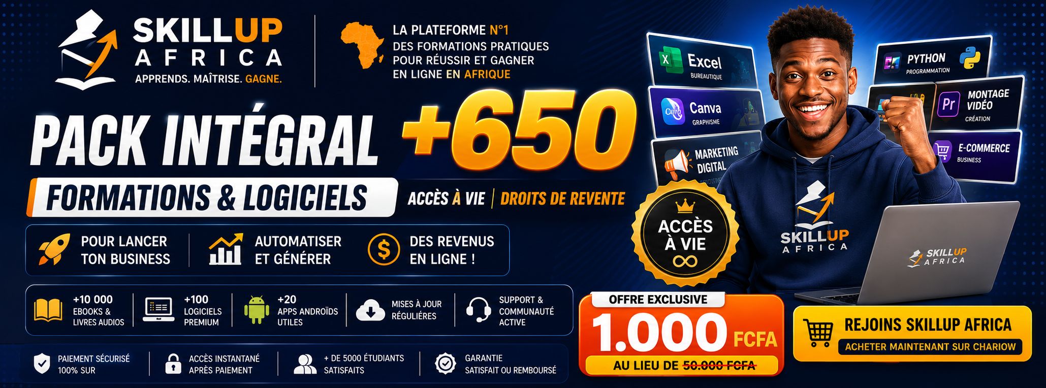 Pack 650+ Formations et Logiciels - Accès illimité aux cours Premium Africa