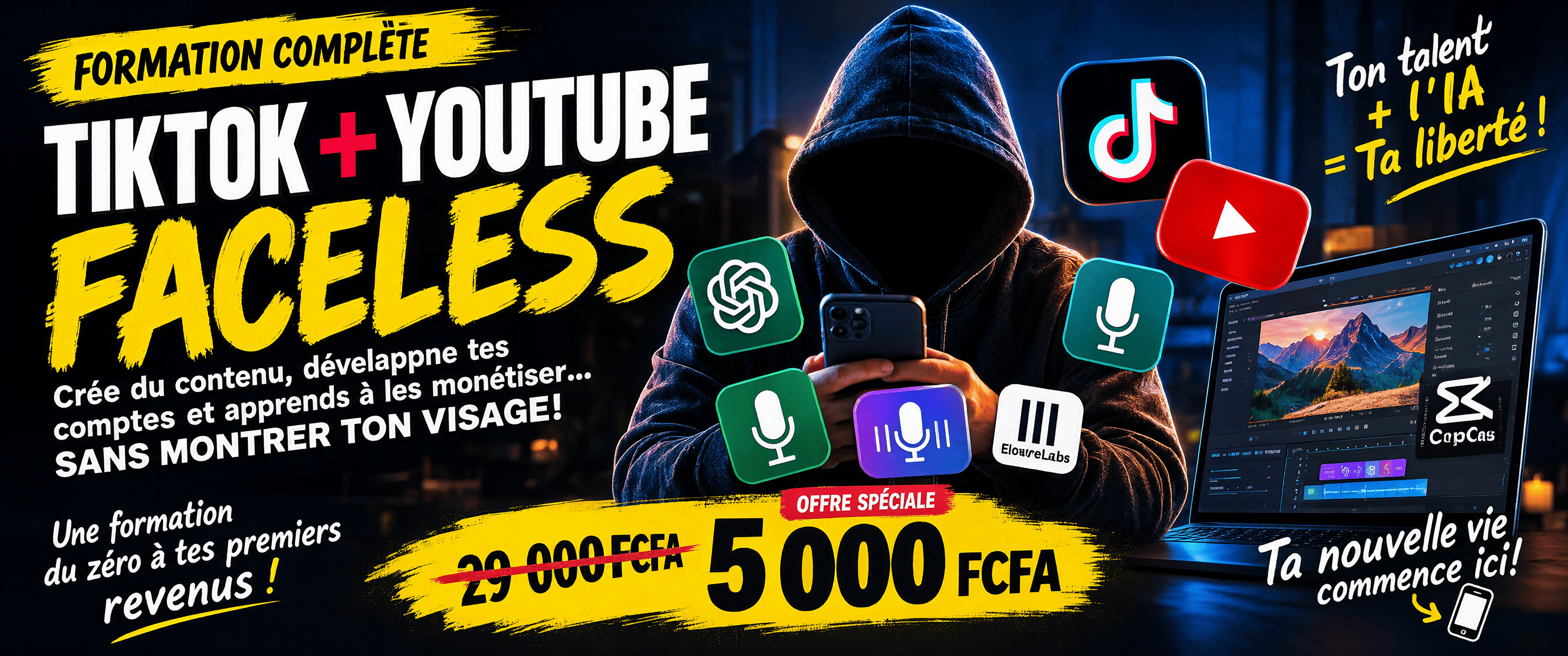 Arrêtez de lutter, monétisez Faceless sur TikTok & YouTube en 30 jours