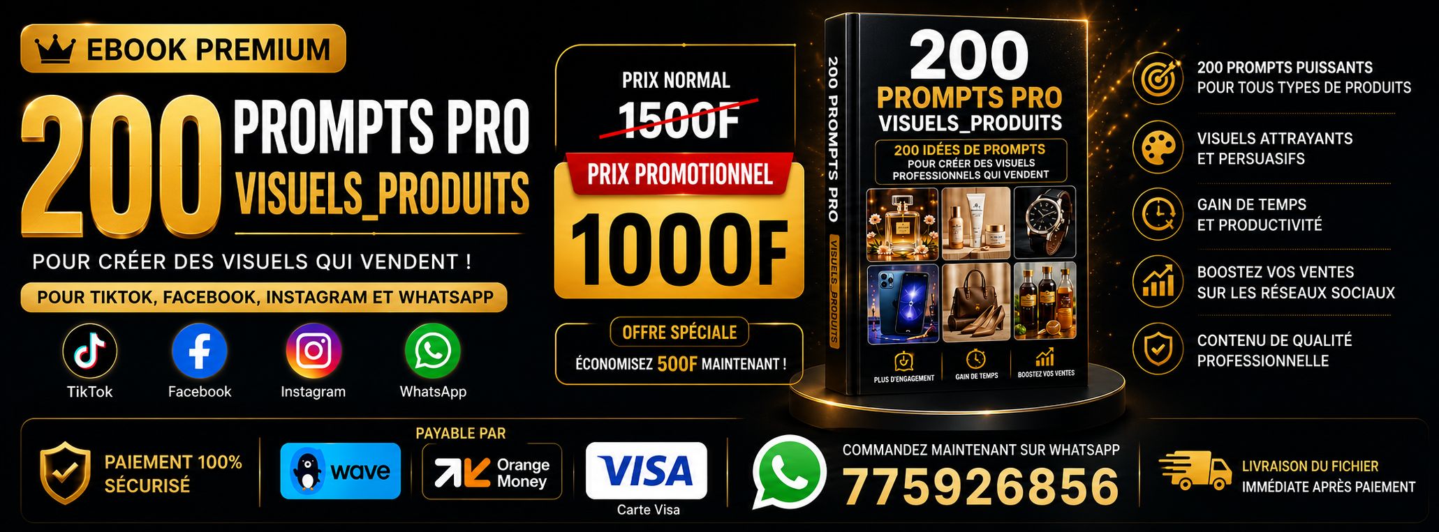200 prompts pro pour visuels_vente tiktok, Facebook, Instagram et WhatsApp