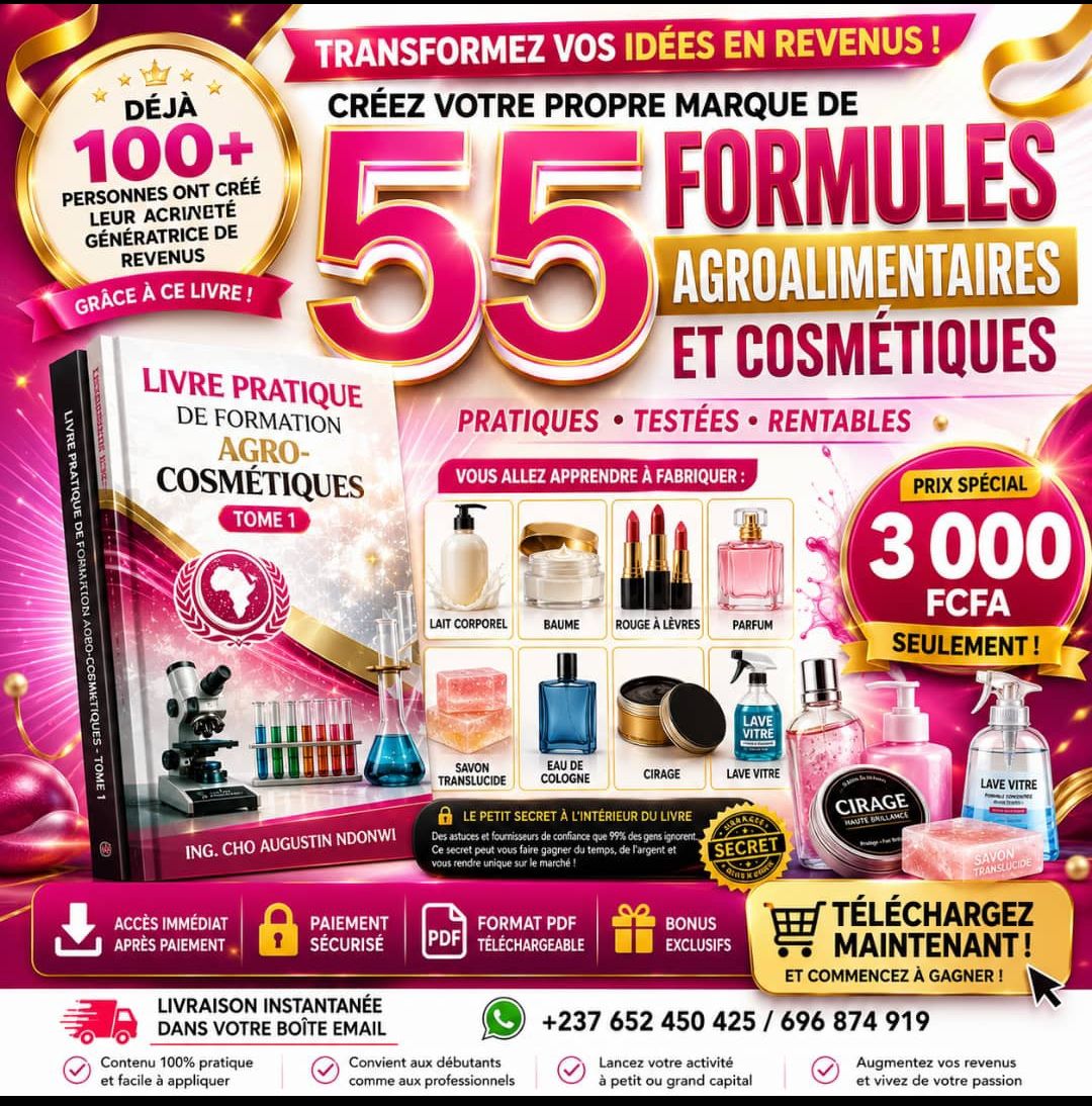 Tome 1 Livre Agrocosmétique - 55 Formules Innovantes industrielle