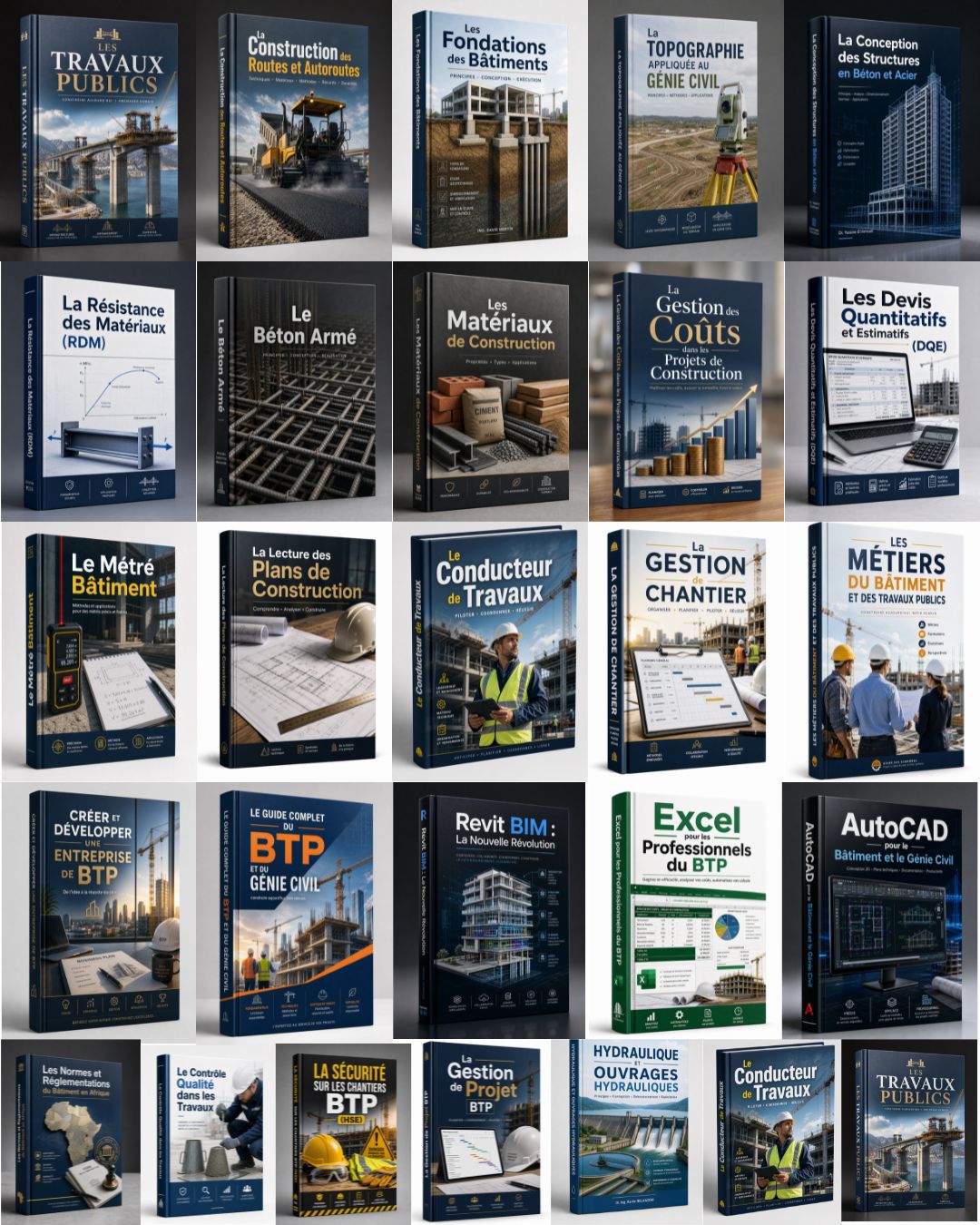PACK DE 25 LIVRES EN BTP & GENIE CIVIL ( TOUT POUR AMELIORER VOS COMPETENCES )
