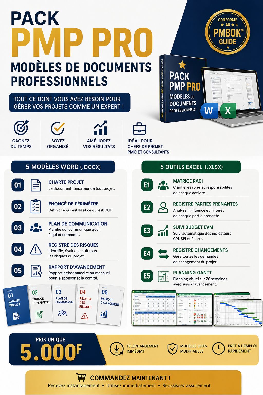 PACK PMP PRO – 10 MODÈLES DE DOCUMENTS PROFESSIONNELS