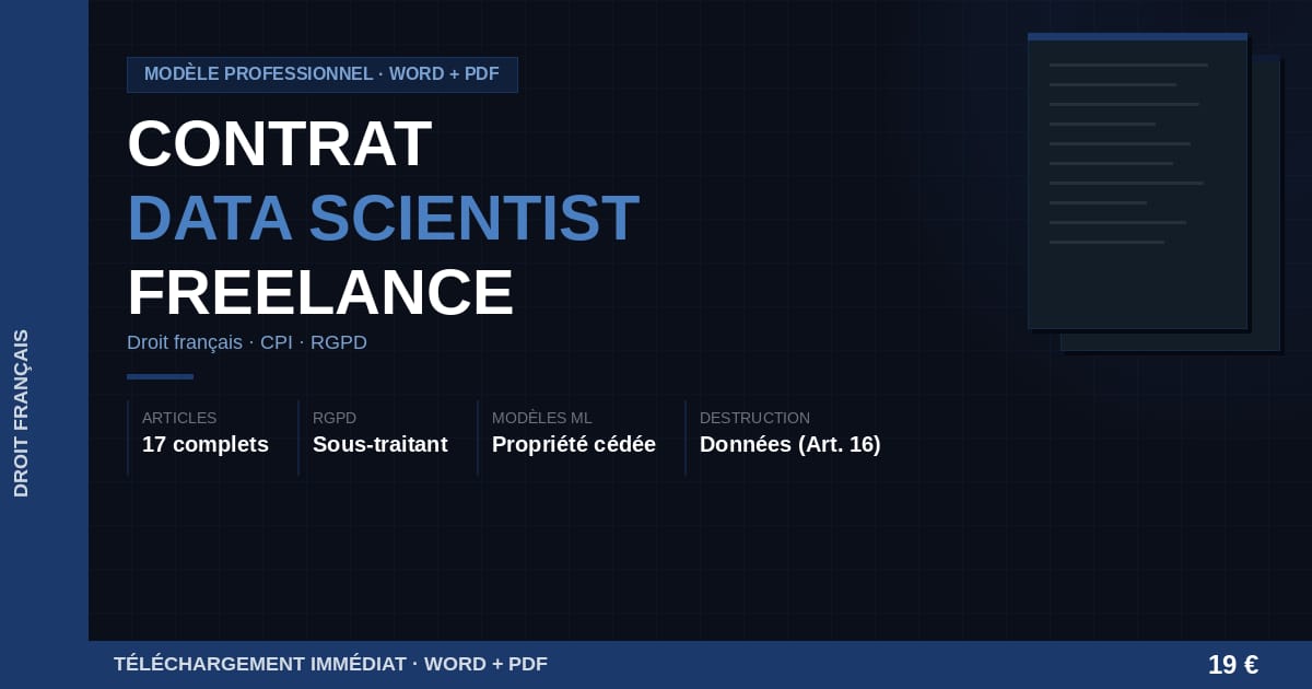 Modèle contrat data scientist freelance — Droit français (Word + PDF)
