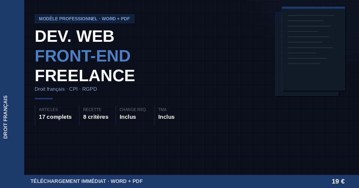 Modèle contrat développeur web front-end freelance — Droit français (Word + PDF)