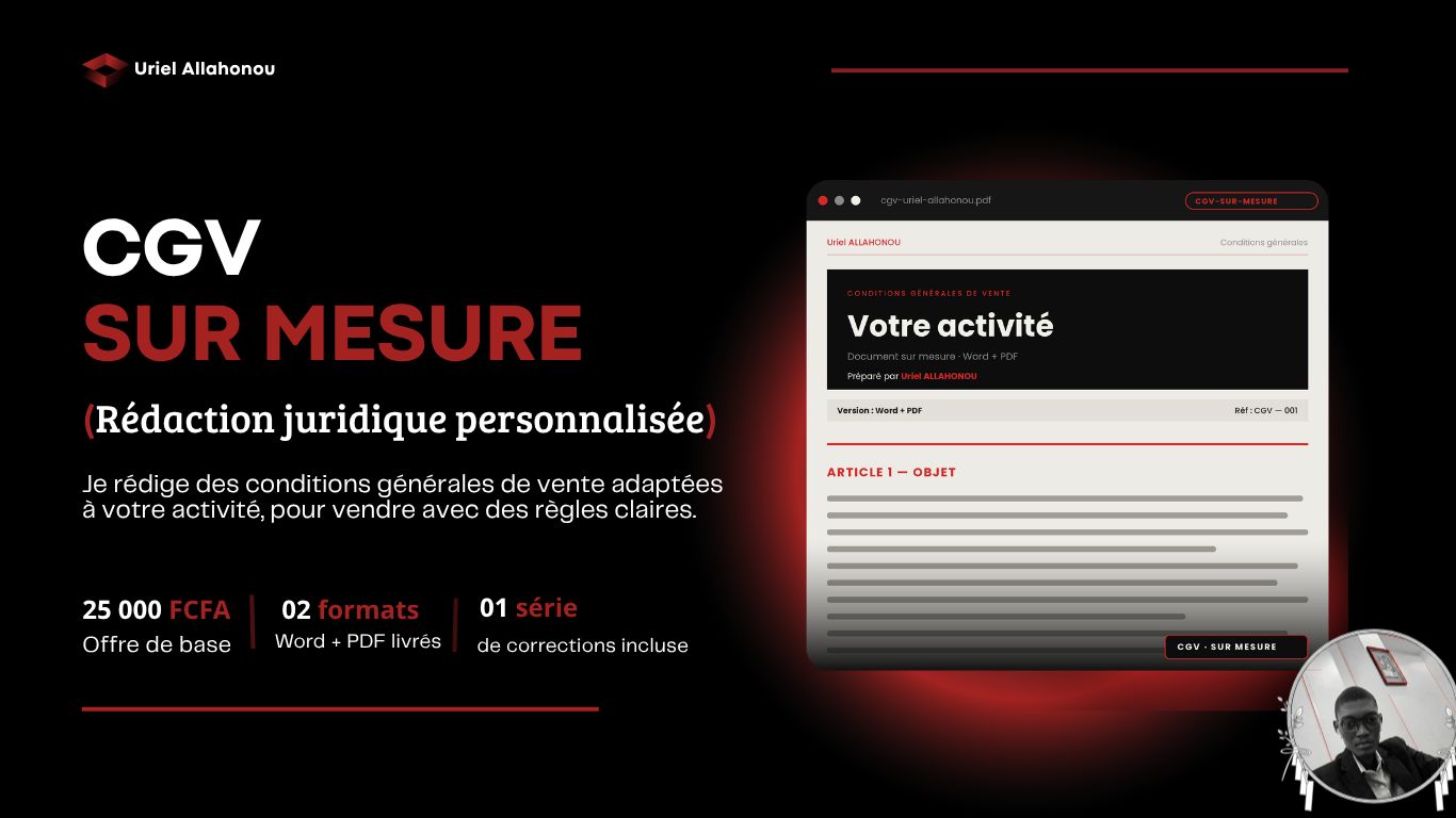 Je vais rédiger vos conditions générales de vente (CGV) adaptées à votre activité