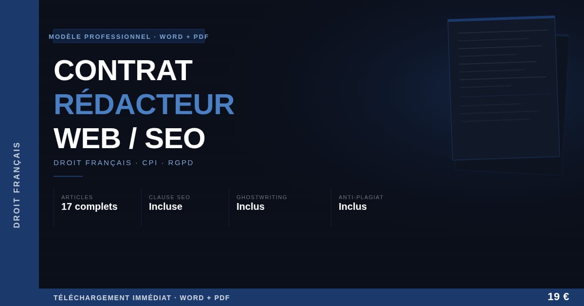 Modèle contrat rédacteur web freelance — Droit français (Word + PDF)