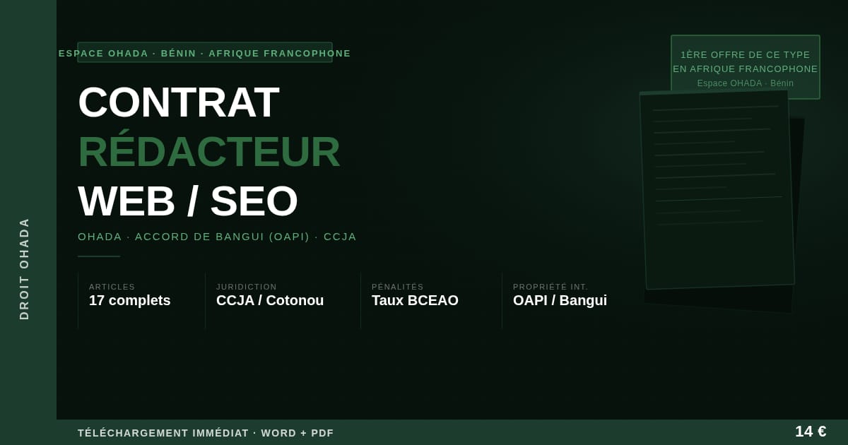 Modèle contrat rédacteur web freelance — Droit OHADA / Bénin (Word + PDF)