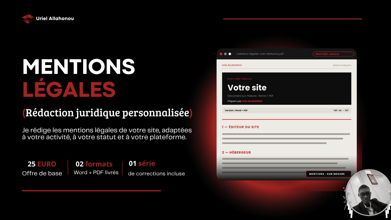Je vais rédiger les mentions légales personnalisées de votre site internet