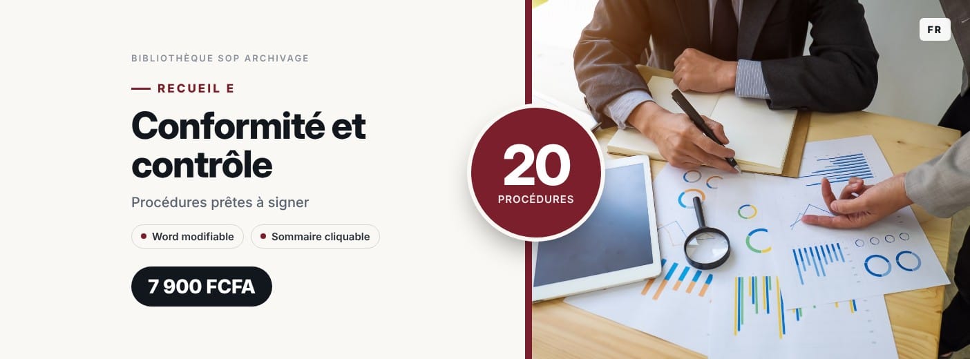 Recueil E · Conformité et contrôle · 20 procédures d'archivage prêtes à signer