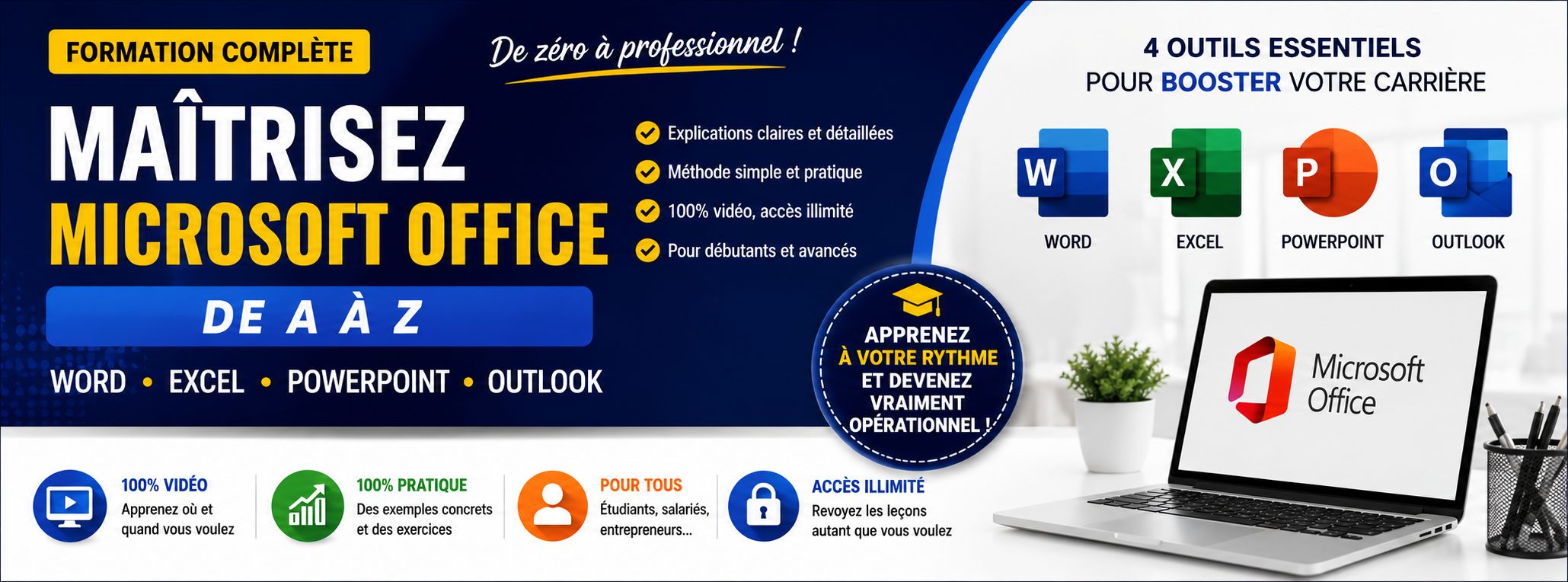Maîtriser Microsoft Office de A à Z : world, Excel, PowerPoint,outlook/ formation complète ✅