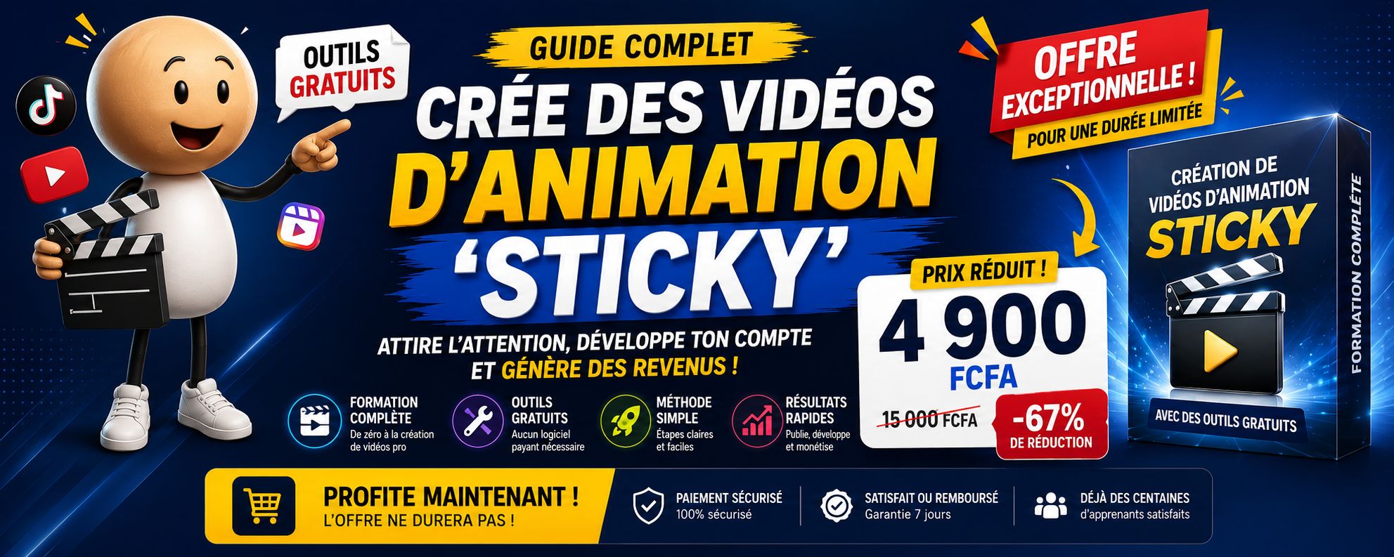 «Tes premiers revenus avec la création des vidéos d'animation "Sticky" avec des outils gratuit.»