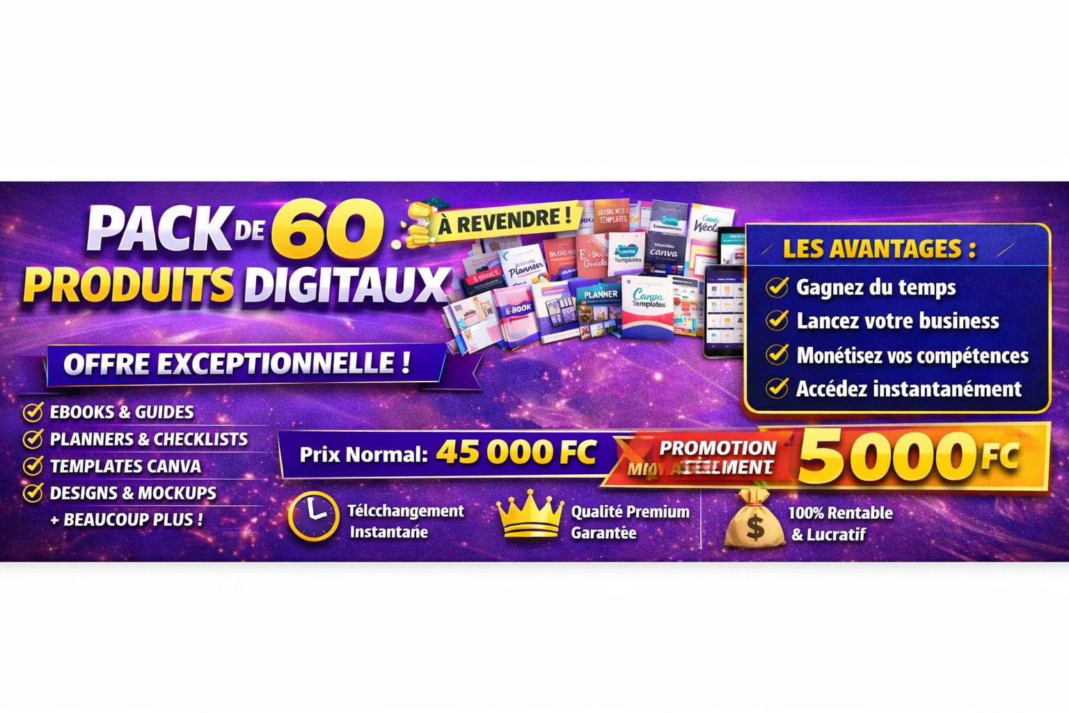 Pack de 60 produits digitaux à revendre