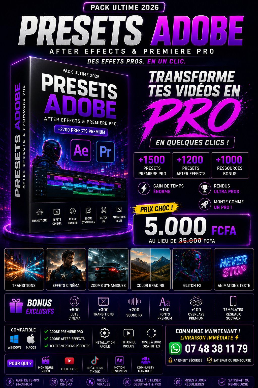 PACK ULTIME PRESETS ADOBE CINÉMA & VIRAL EDITION 2026
