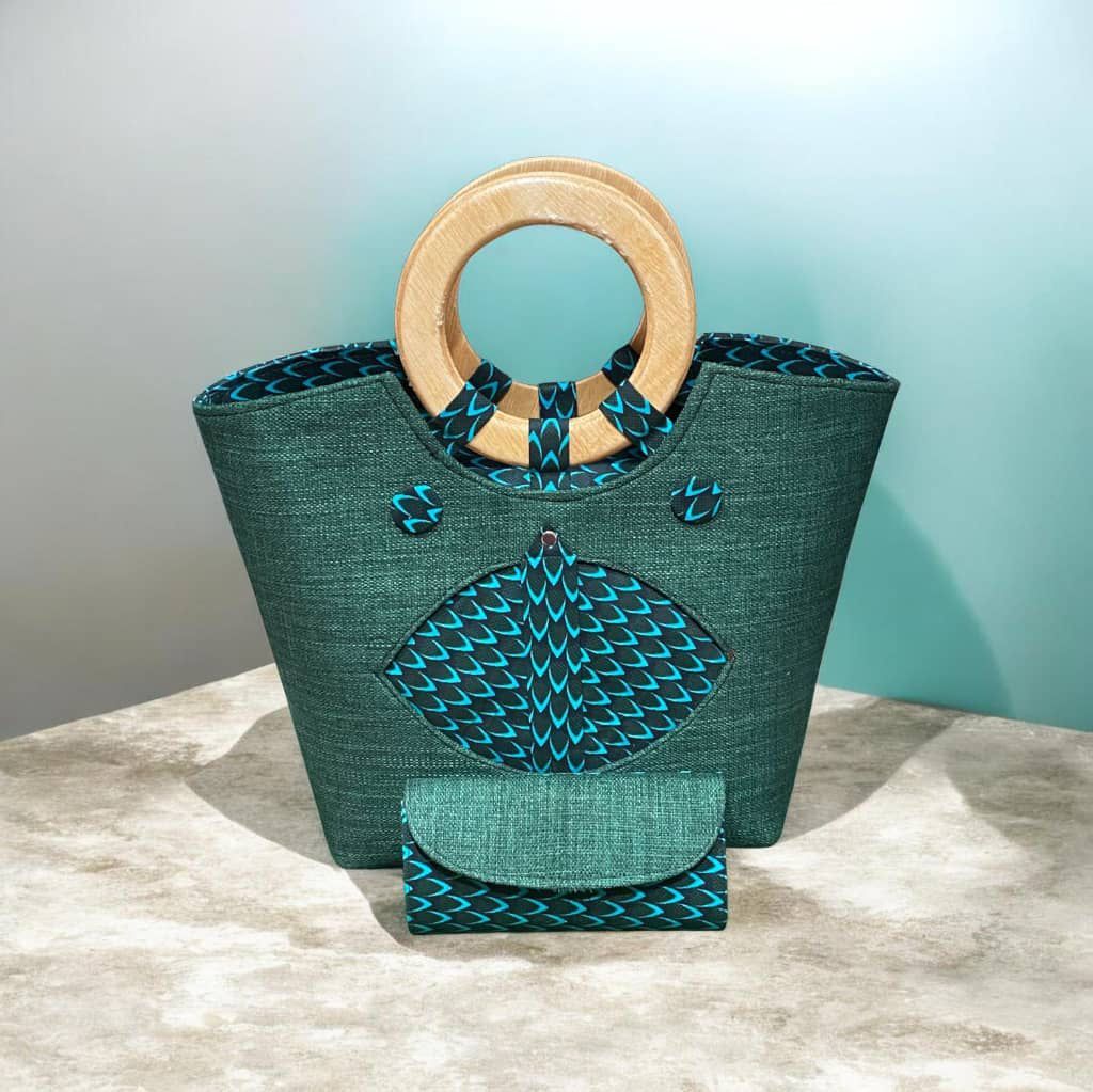 Sac à main élégant avec portefeuille assorti - Style africain Vert