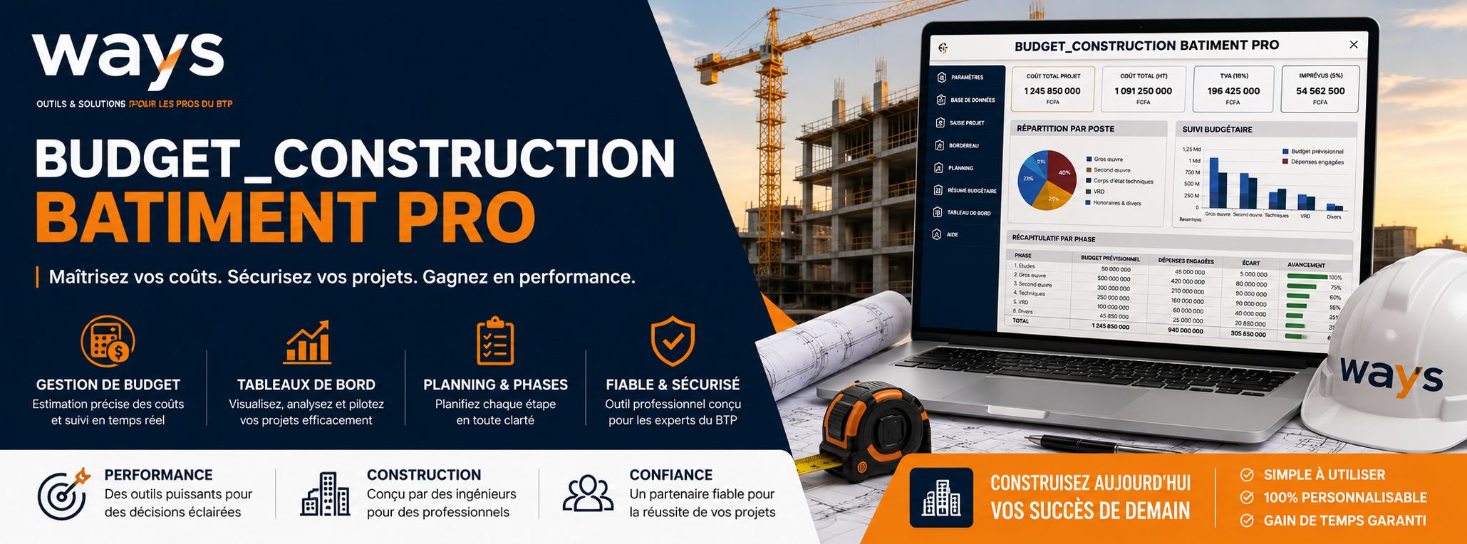 Budget Construction BTP Pro WAYS — Outil de gestion de chantier complet (Excel)