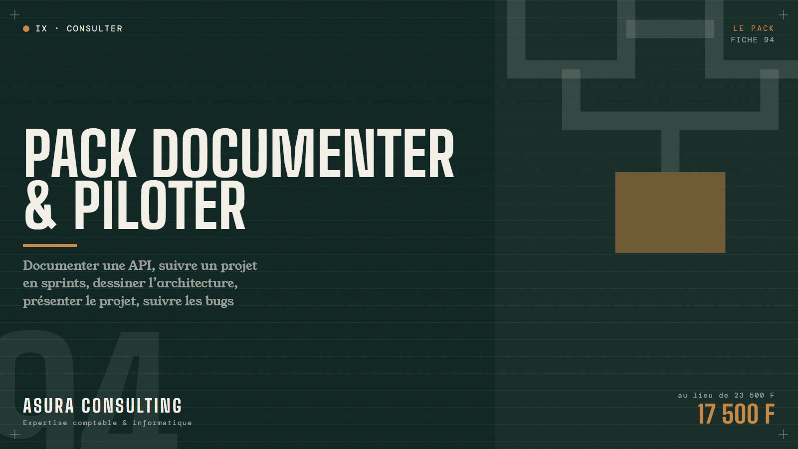 Pack Documenter et piloter : API, Agile, diagrammes, pitch deck, suivi de bugs
