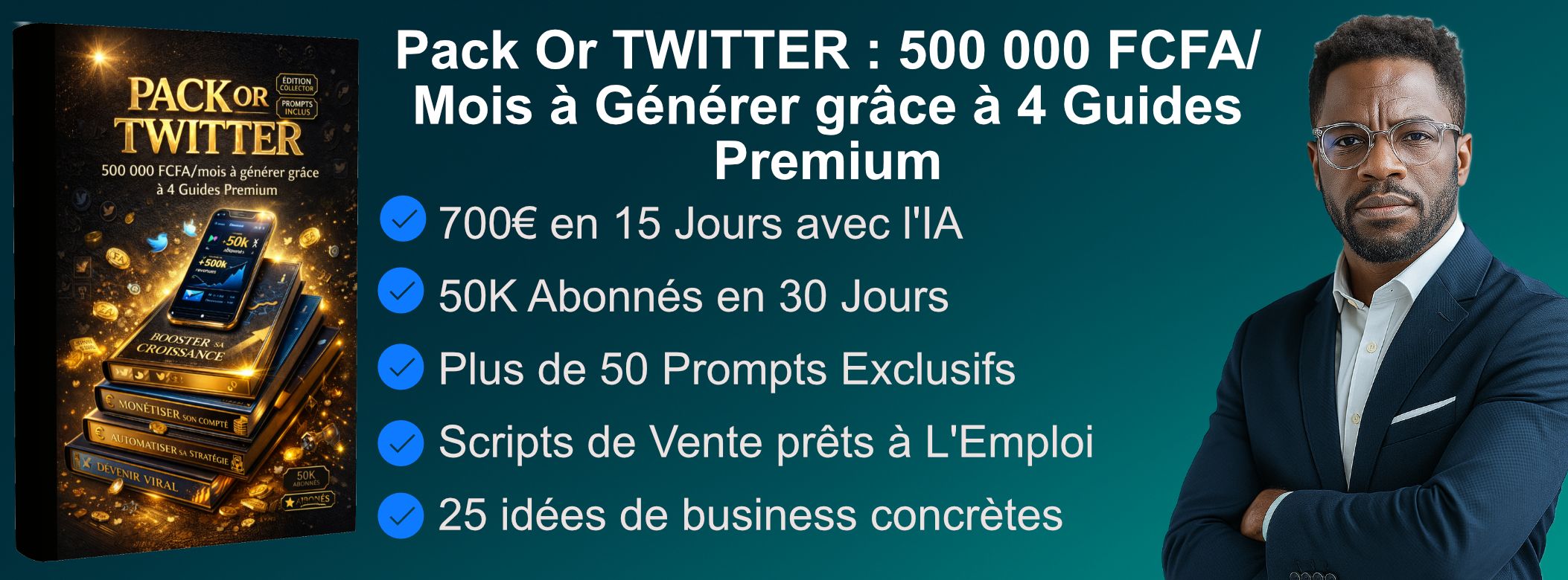 PACK OR TWITTER : Environ 500 000 FCFA/ mois a generer grace à 4 Guides Premium