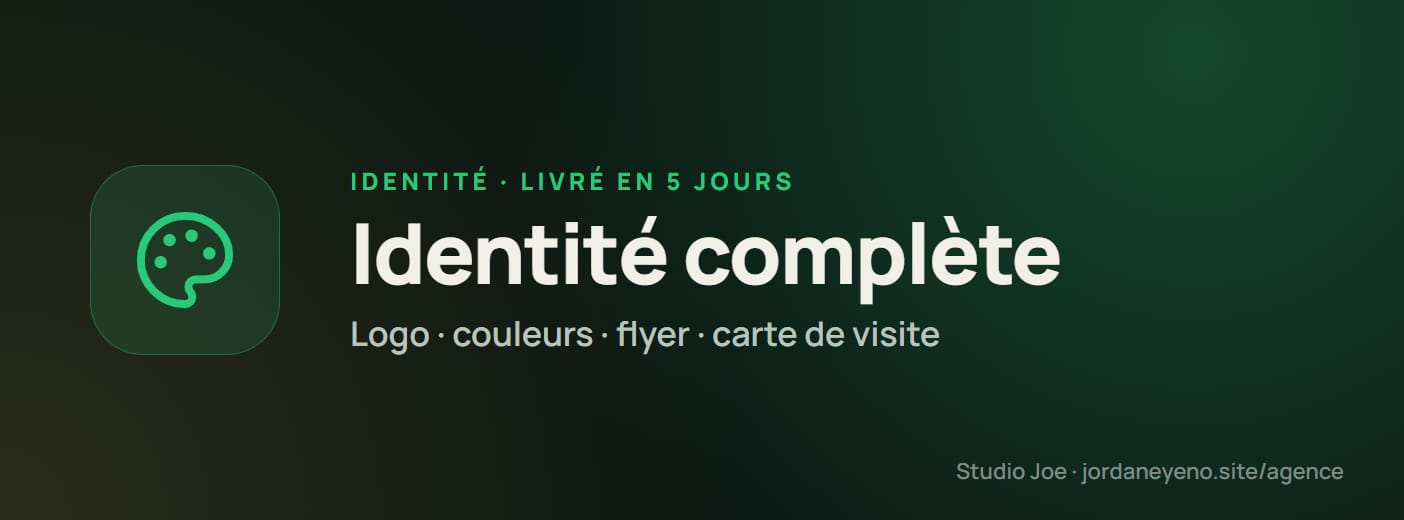 Identité complète : logo, couleurs, flyer et carte de visite