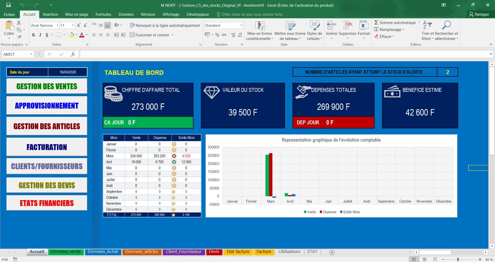 Fichier Excel de gestion de Stock avec accès au code VBA