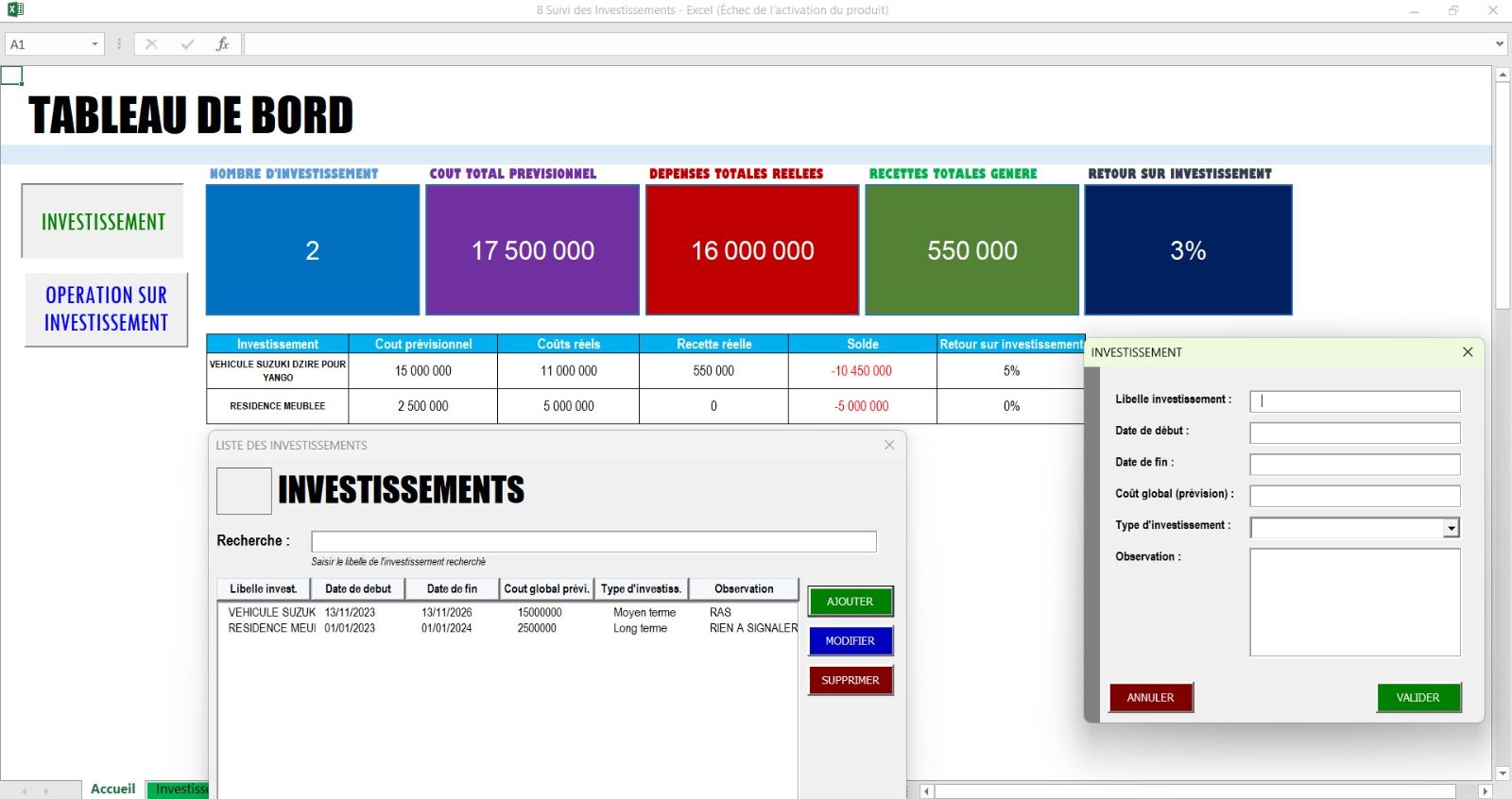 Suivi des investissements avec Excel VBA – Application