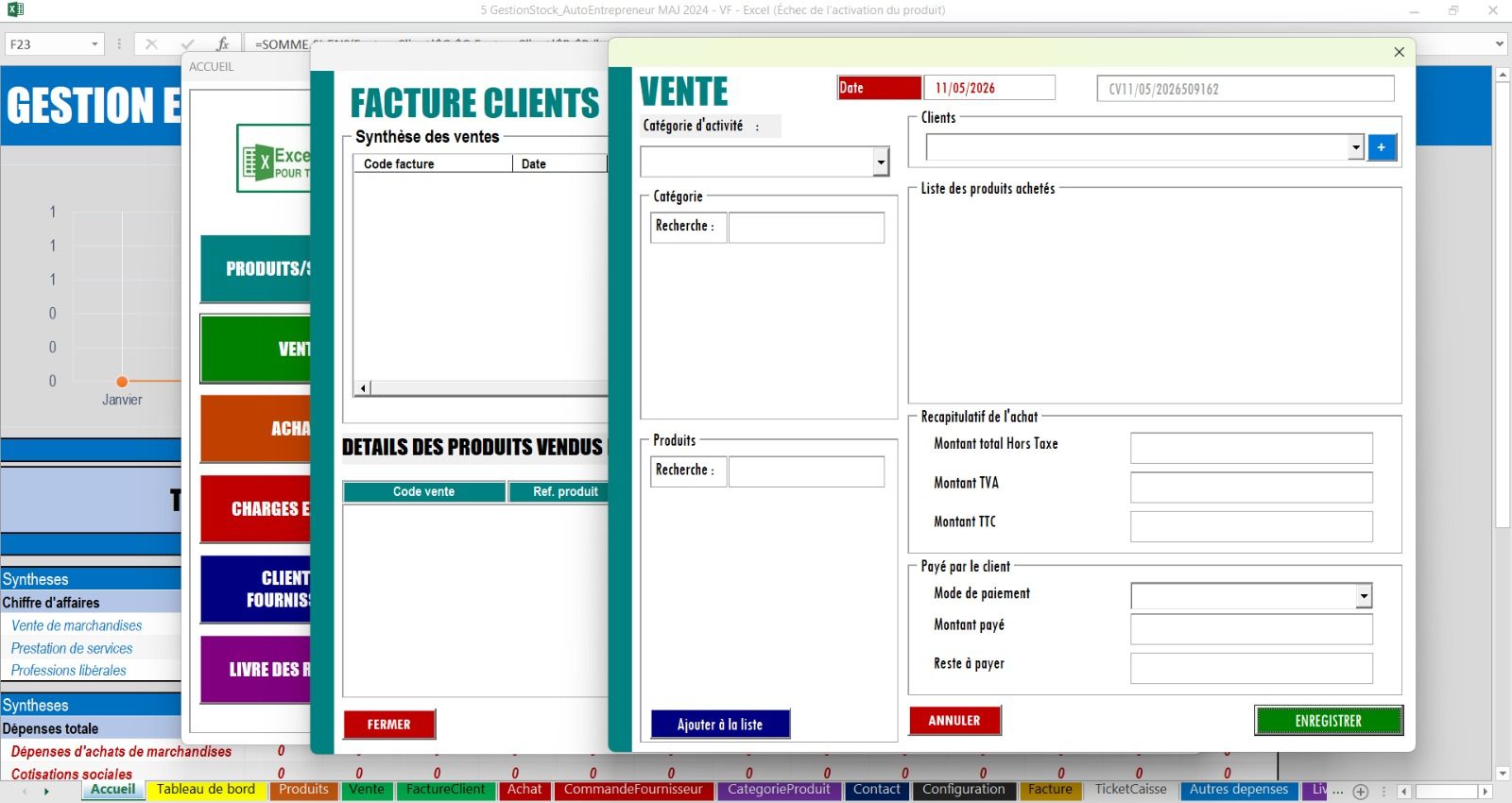 Fichier Excel de gestion pour auto-entrepreneur