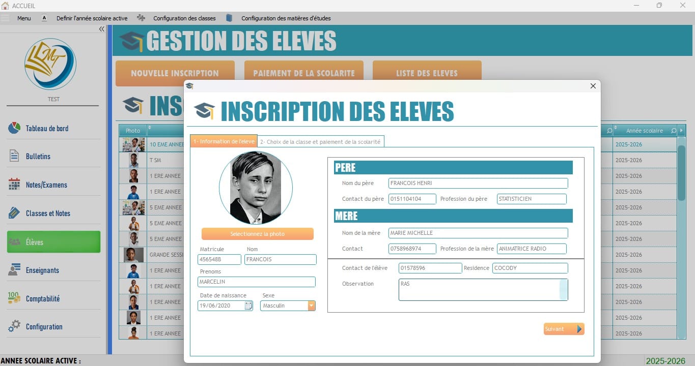Gestion scolaire version PRO