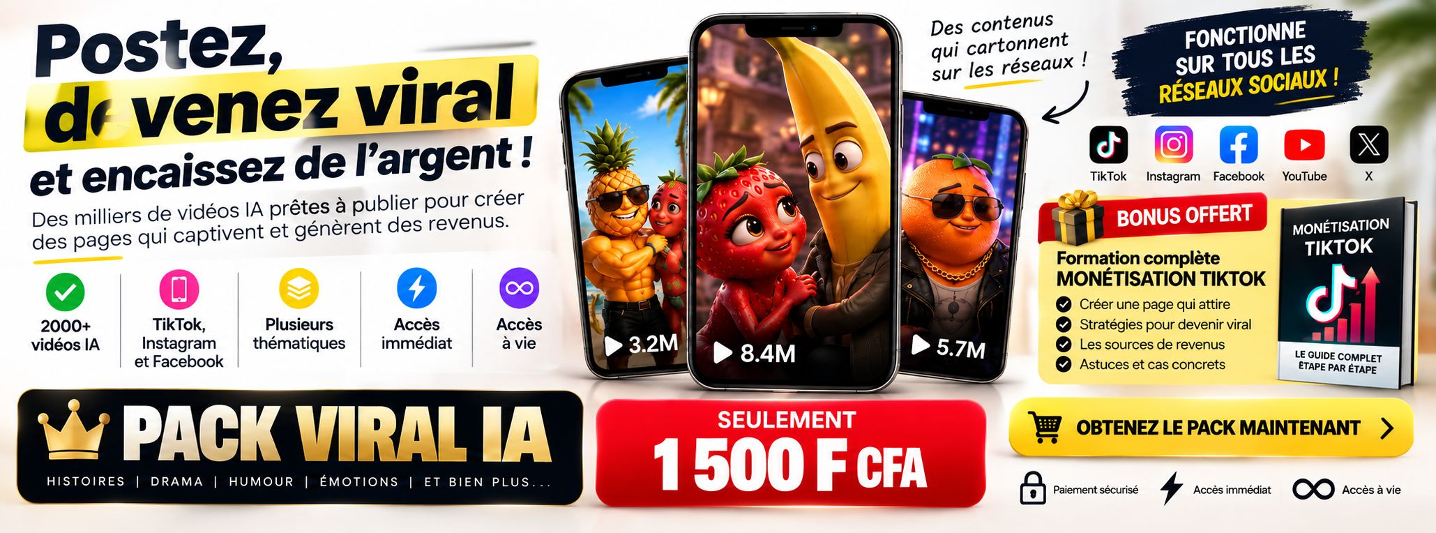 PACK VIRAL IA - Postez devenez viral et encaissez de l'argent