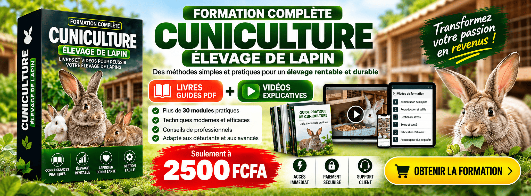 Formation complète CUNICULTURE - Elevage de lapin
