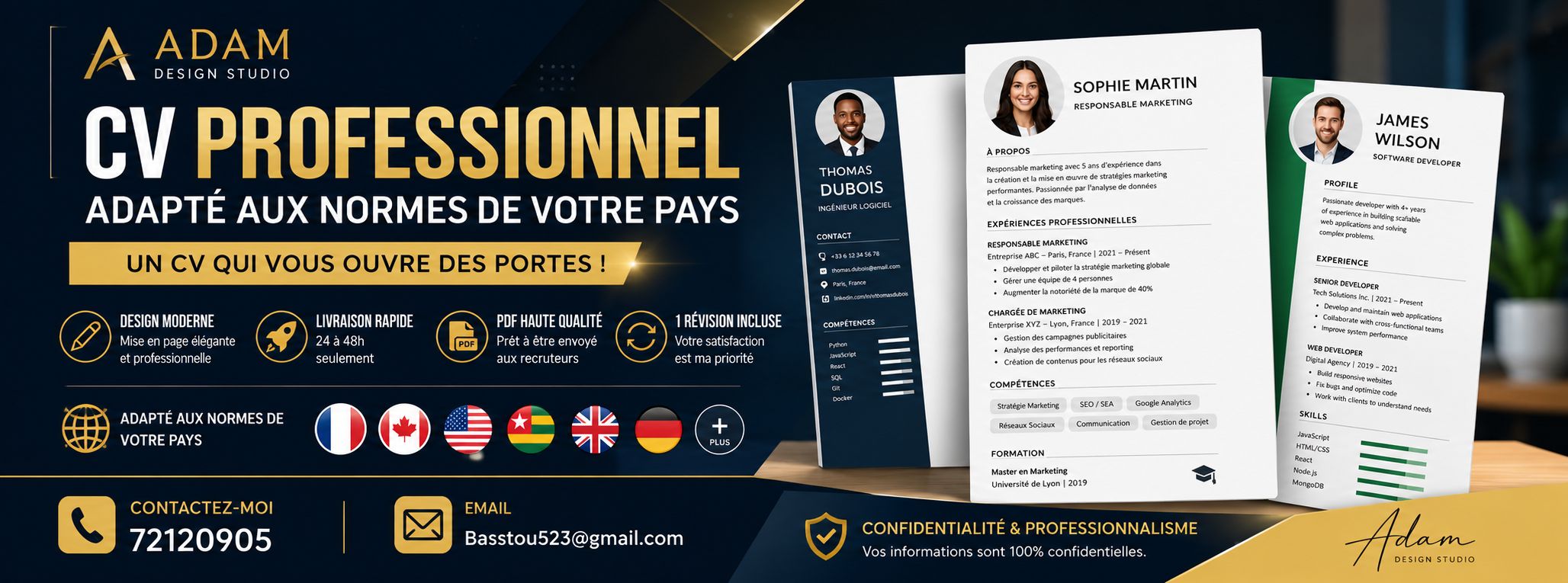 Création de CV professionnel adapté aux normes de votre pays