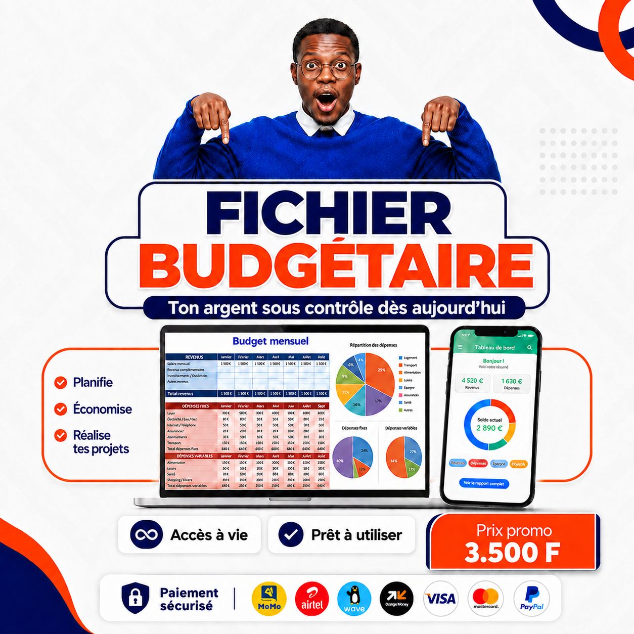 Fichier Budgétaire : Tableau budget mensuel et annuel – Suivi des finances