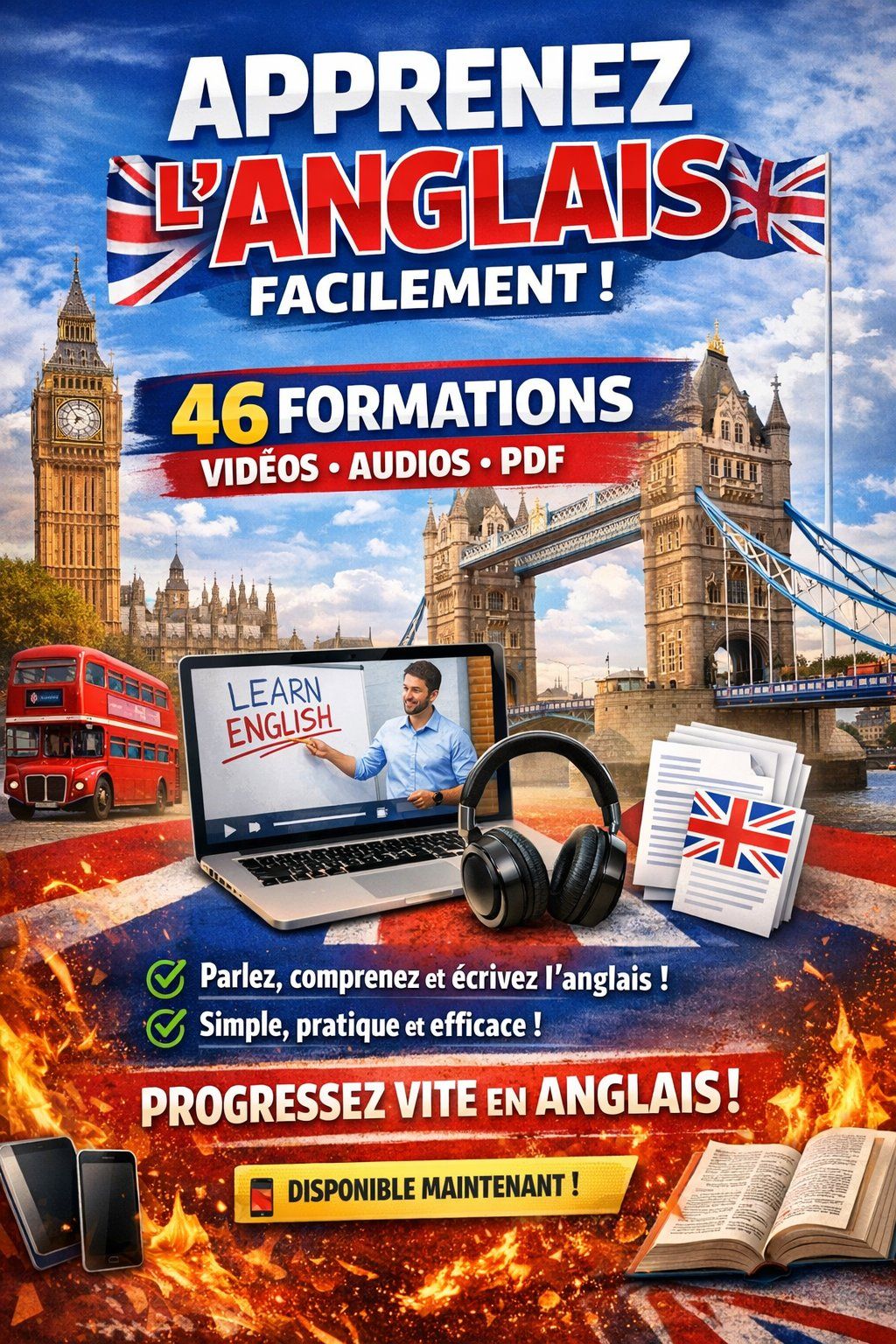 PACK DE 46 FORMATIONS EN VIDEO, AUDIO ET PDF POUR APPRENDRE L' ANGLAIS EFFICASSEMENT