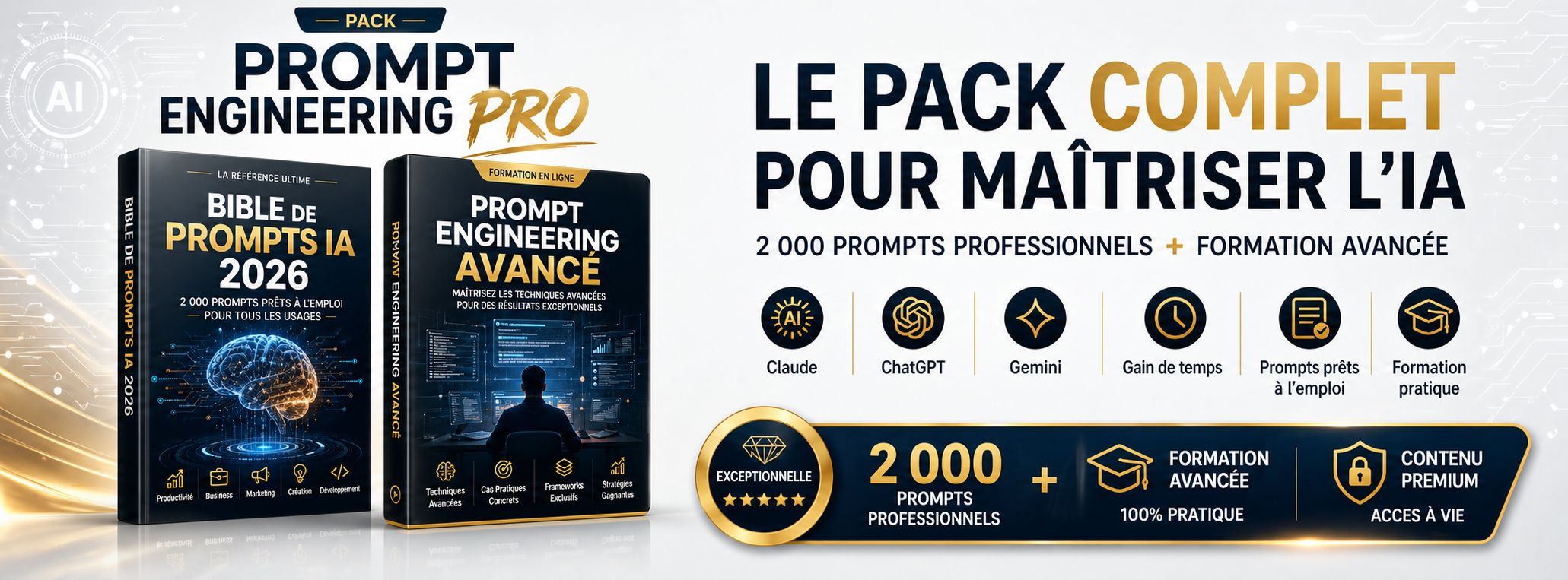 Pack Formation Prompt Engineering Pro + Bible de Prompts IA (2000 prompts inclus)