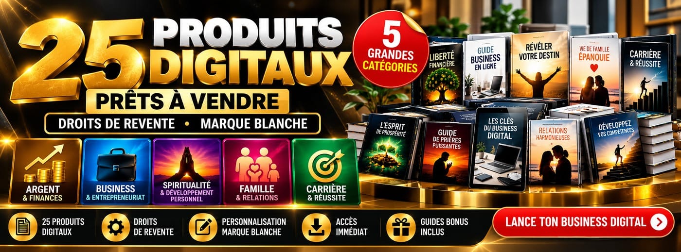 Pack de 25 produits digitaux avec droits de revente