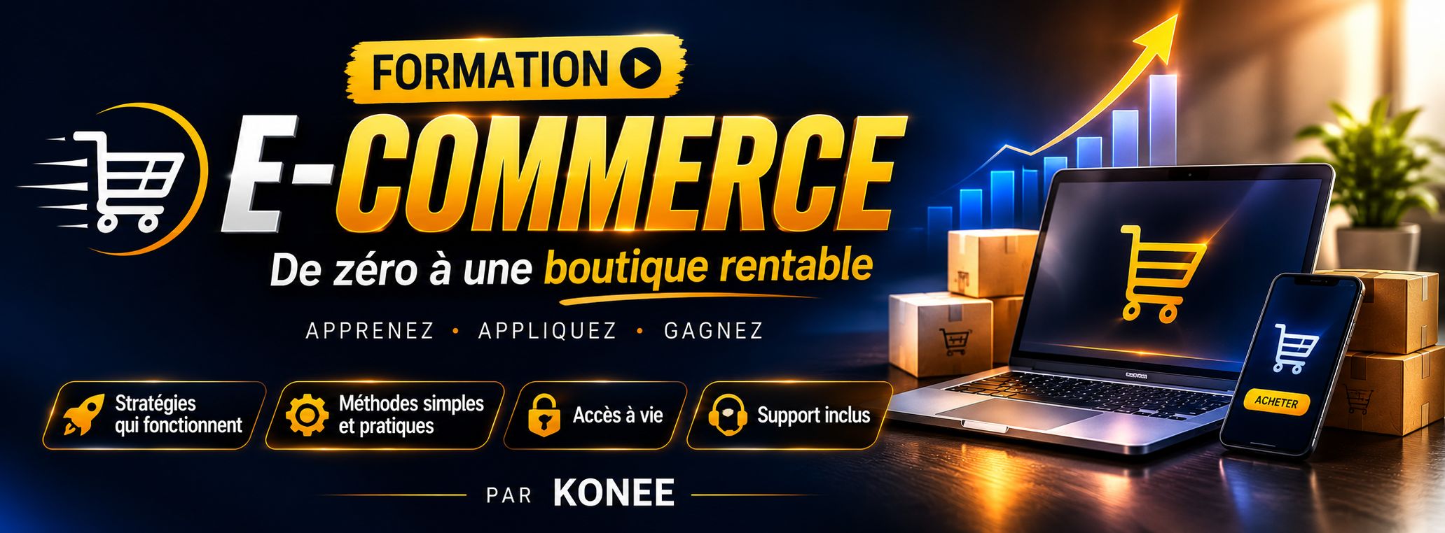 Apprenez l'E-commerce et Générez Vos Premiers Revenus en Ligne