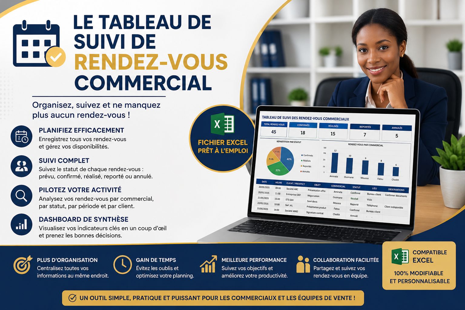 TABLEAU DE SUIVI DES RENDEZ-VOUS COMMERCIAUX - EXCEL