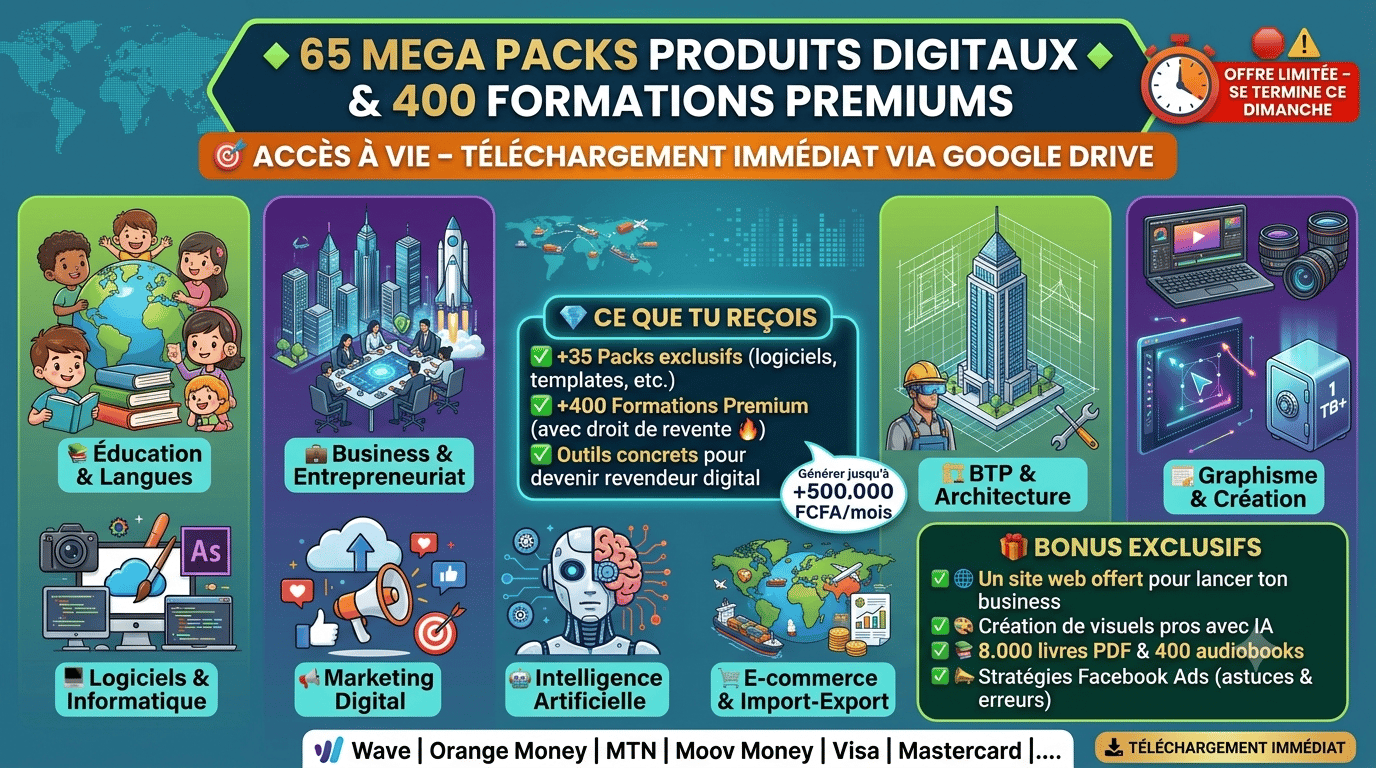 + 65 Packs de Produit Digitaux & + 400 Formations Premiums