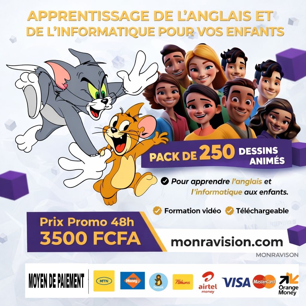 Cours d'anglais & informatique – 250 dessins animés pour enfants et débutant