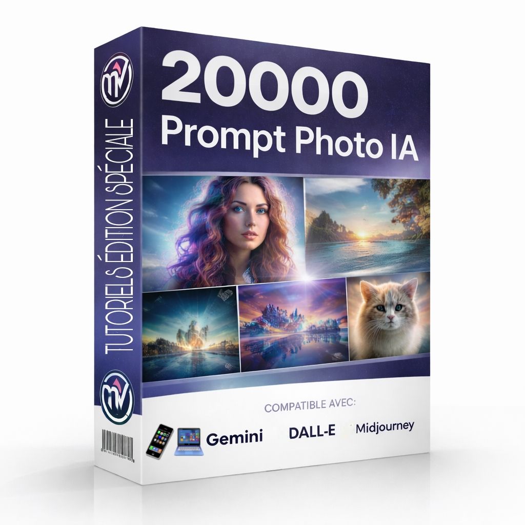 Packs 20000 Prompts IA Photo : Créez des Visuels Époustouflants avec Gemini, DALL·E, MidJourney