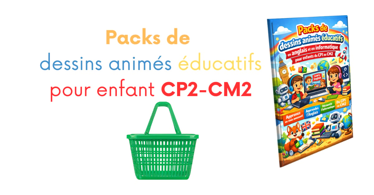 Packs de dessins animés éducatifs en anglais et en informatique pour enfants du CP1-CM2