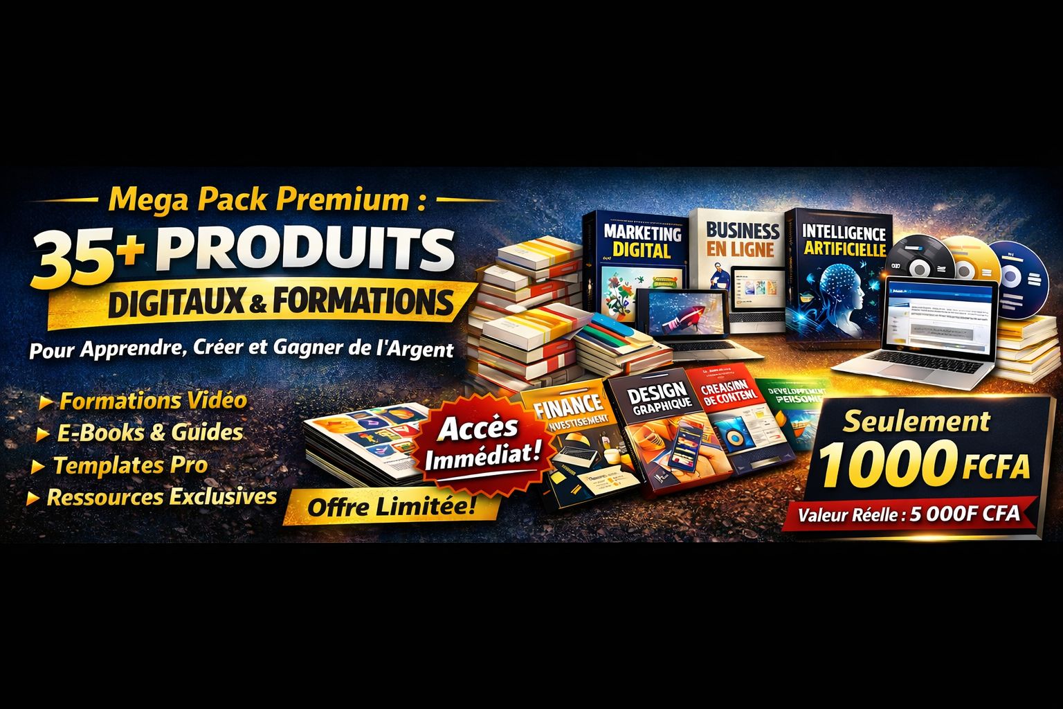Mega Pack Premium : 35+ Produits Digitaux & Formations pour Apprendre, Créer et Gagner de l’Argent
