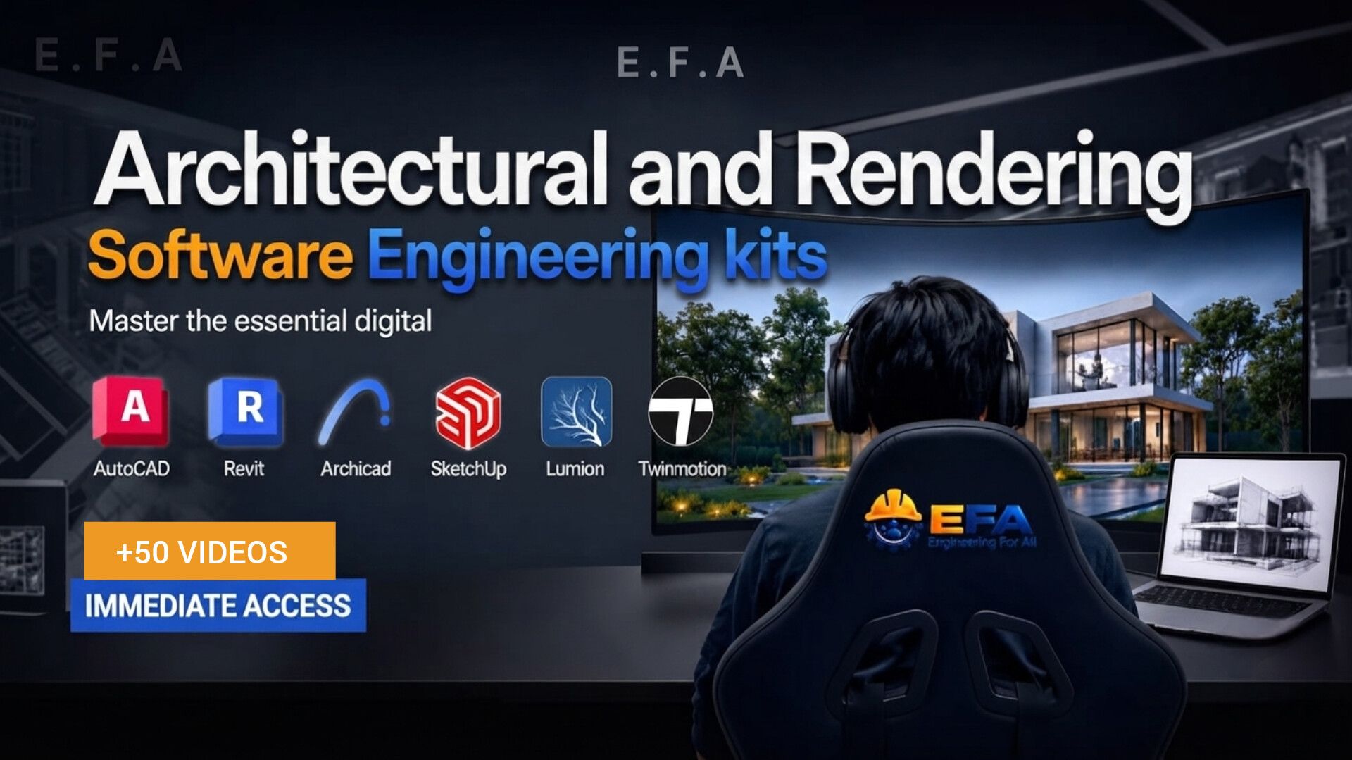Architectural Software Mastery Pack & software. +60 videos. AutoCARD; LUMION; Twinmotion ....
